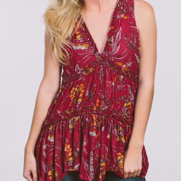 Free People Purple Haze Floral Top In Raspberry - Picture 6 of 16